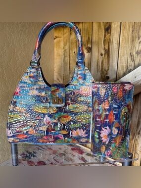 Set ~~ Firm Brahmin Adrian Waterlily Satchel & Brahmin Ady Waterlily Wallet NWT